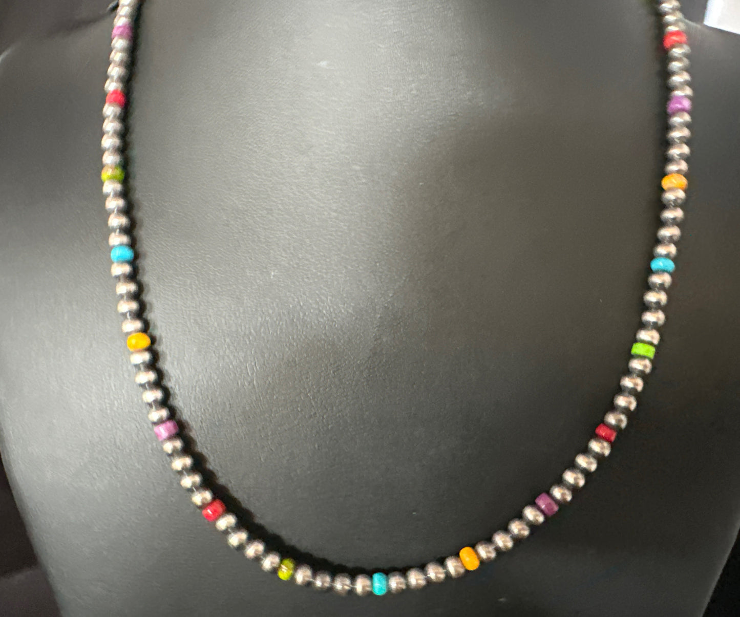 Multicolor 4mm Sterling Silver Navajo Pearls 18"  Necklace 94318