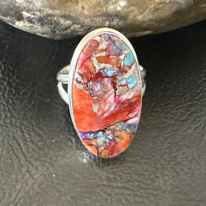 Blue Turquoise Spiny Oyster Southwestern Sterling Silver Ring Size 8 18481