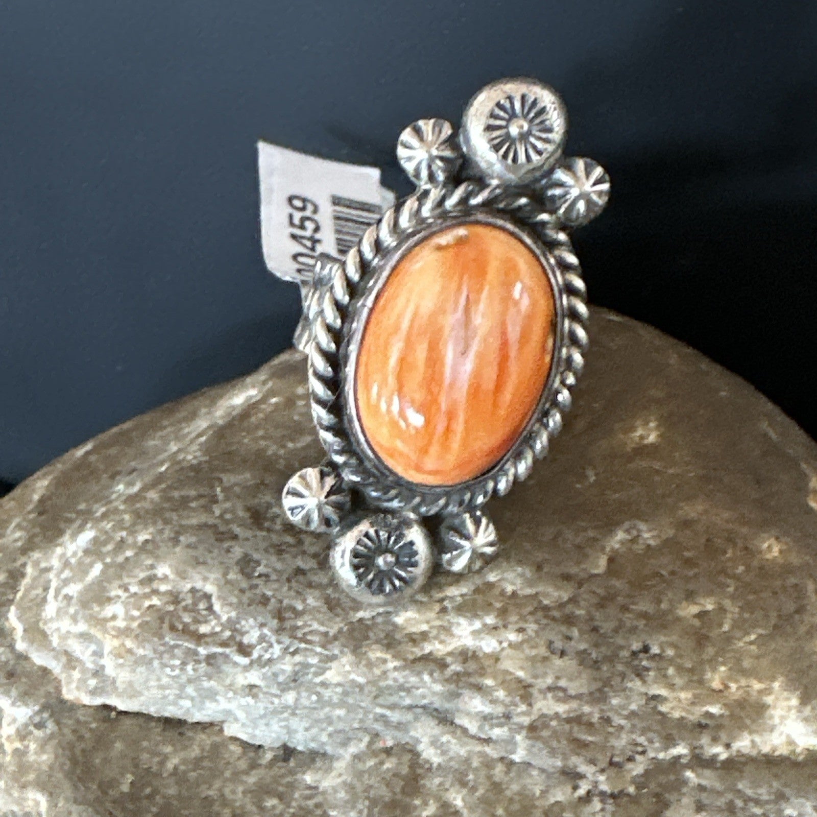 Orange Spiny Oyster Navajo Sterling Silver Ring Native American Size 6 00459
