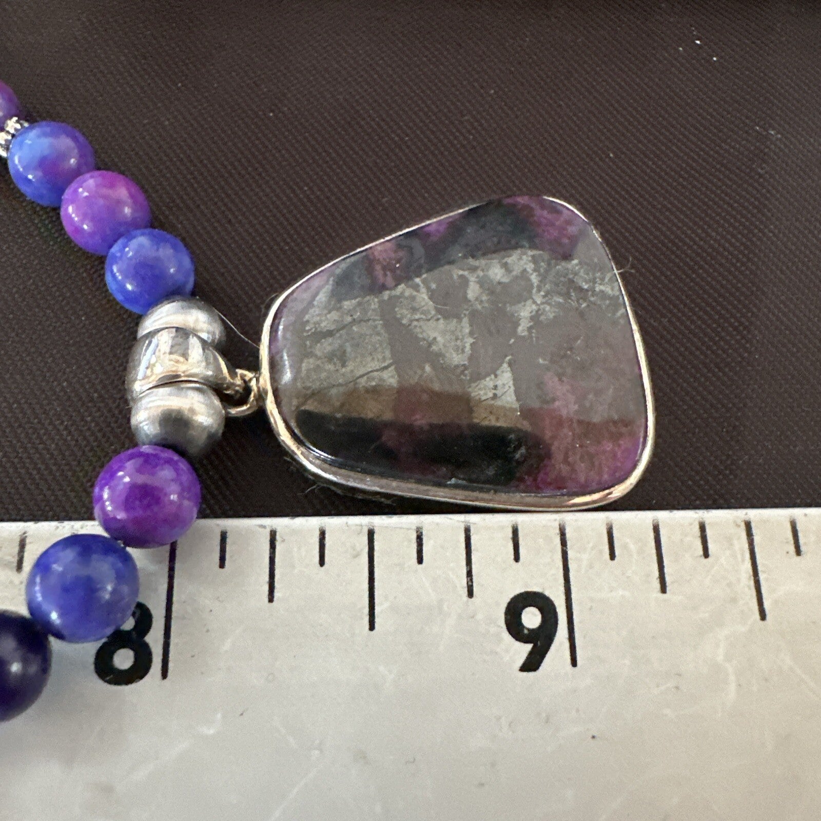 Purple Stone Pendant Navajo Pearls Sterling Silver Necklace 23" 17890