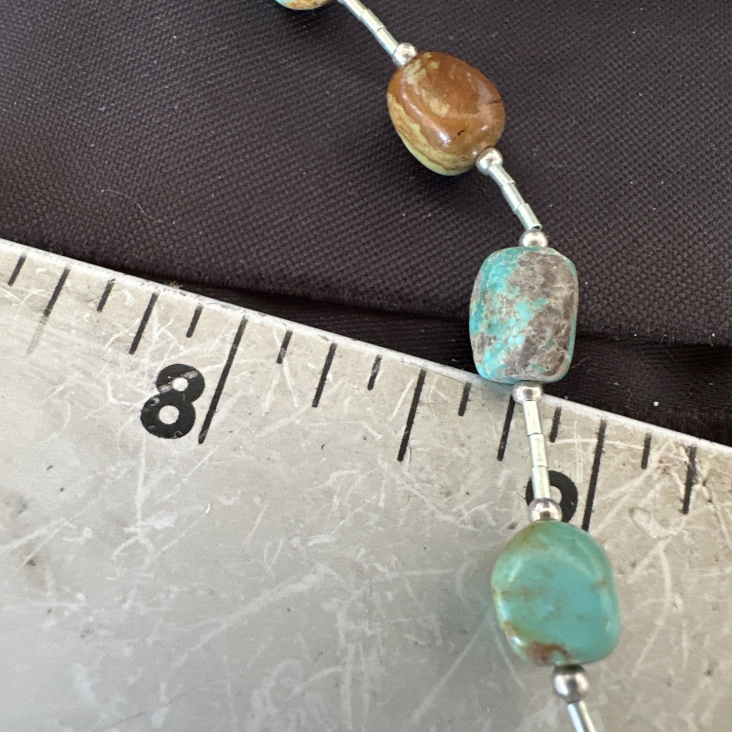 Green Turquoise Liquid Heishi Sterling Silver Nugget  20" Necklace 19046