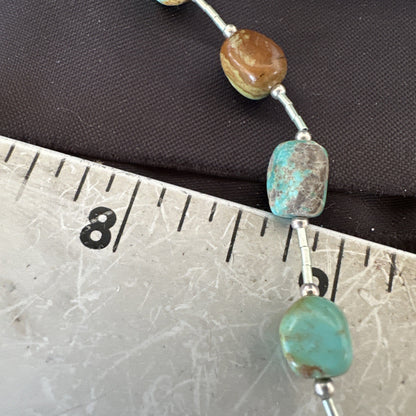 Green Turquoise Liquid Heishi Sterling Silver Nugget  20" Necklace 19046