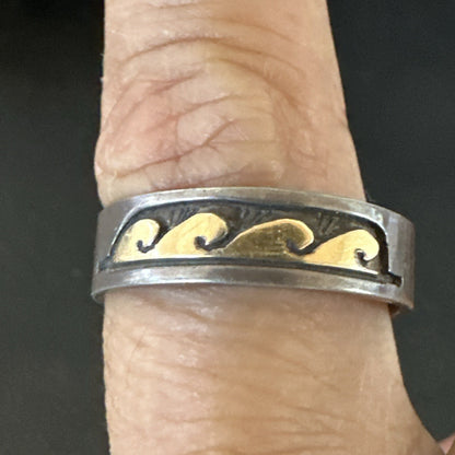 Mens Wedding Band Navajo Stamped 14K Gold Sterling Silver Ring Sz 12 17968