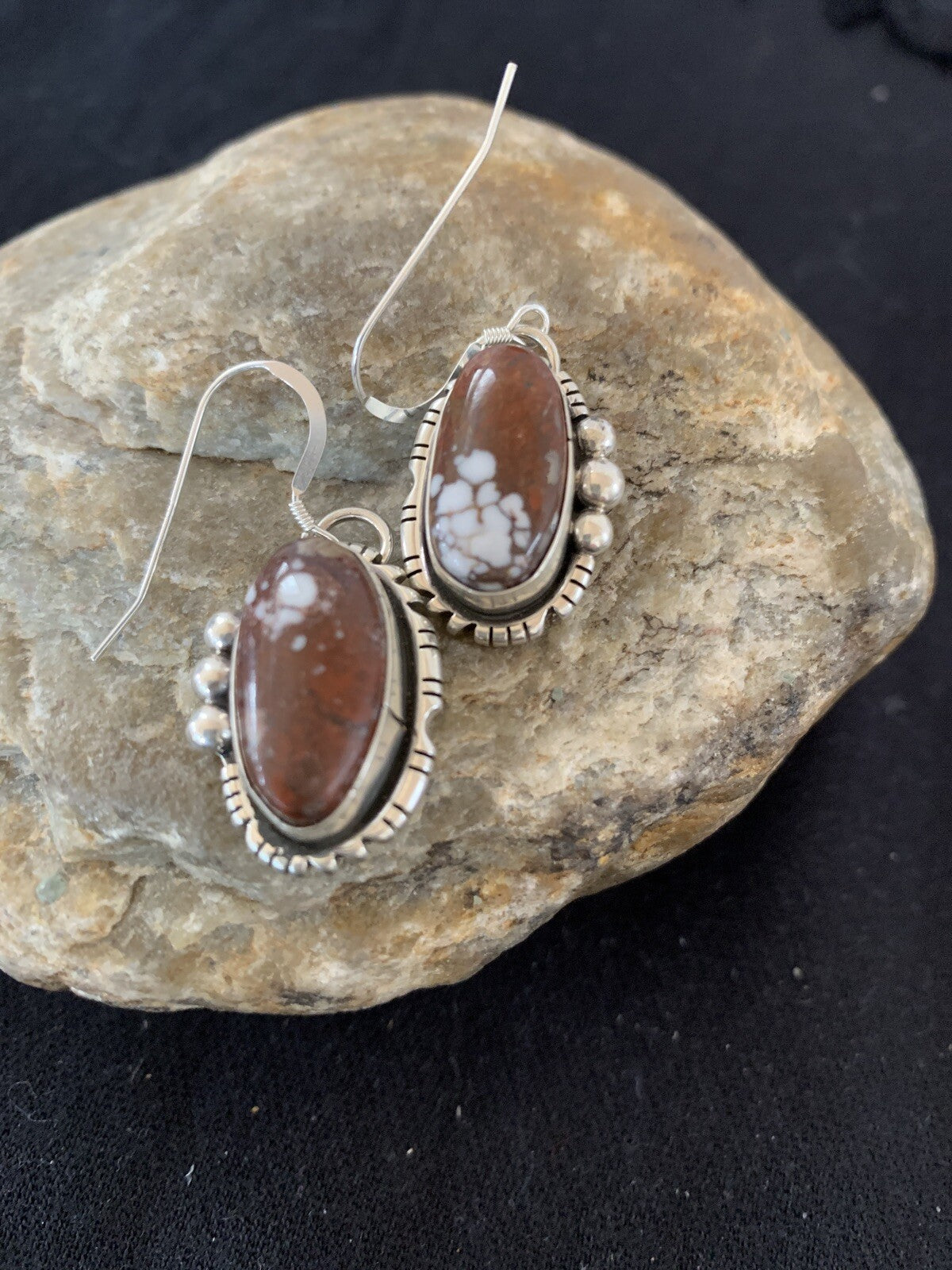 Wild Horse Turquoise Navajo Indian Sterling Silver Dangle Earrings 1" 00150
