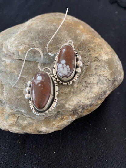 Wild Horse Turquoise Navajo Indian Sterling Silver Dangle Earrings 1" 00150