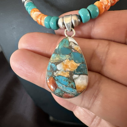 Spiny Pendant Turquoise Navajo Sterling Silver Necklace 21" 17898