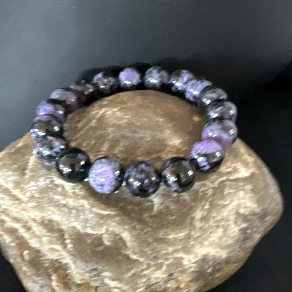 Purple Stone 10mm Stretch Bead Bracelet Navajo | Sterling Silver | Authentic Native American Handmade | 15239
