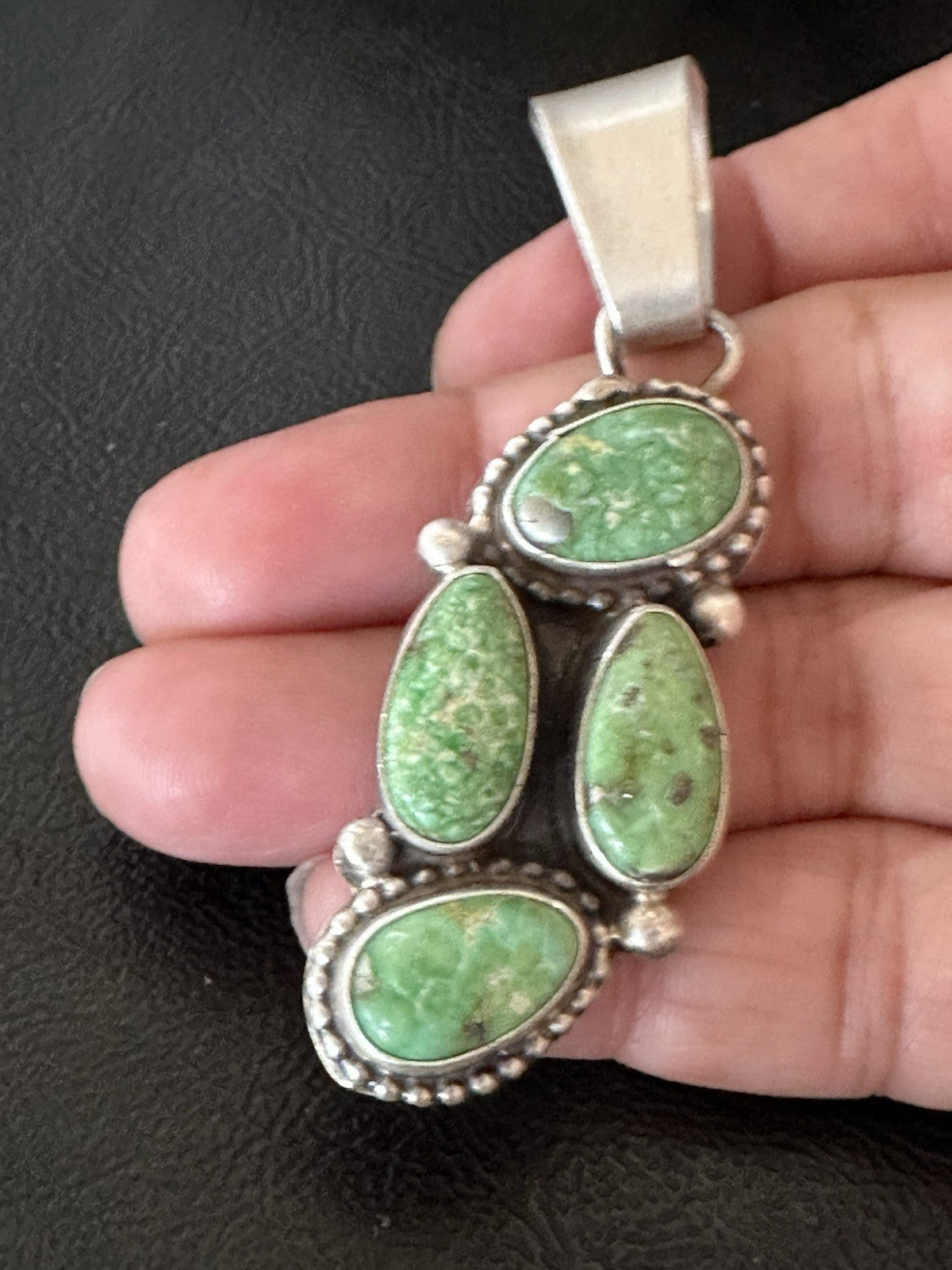Green Sonoran Gold Turquoise Navajo Sterling Silver 925 Cluster Pendant 19401