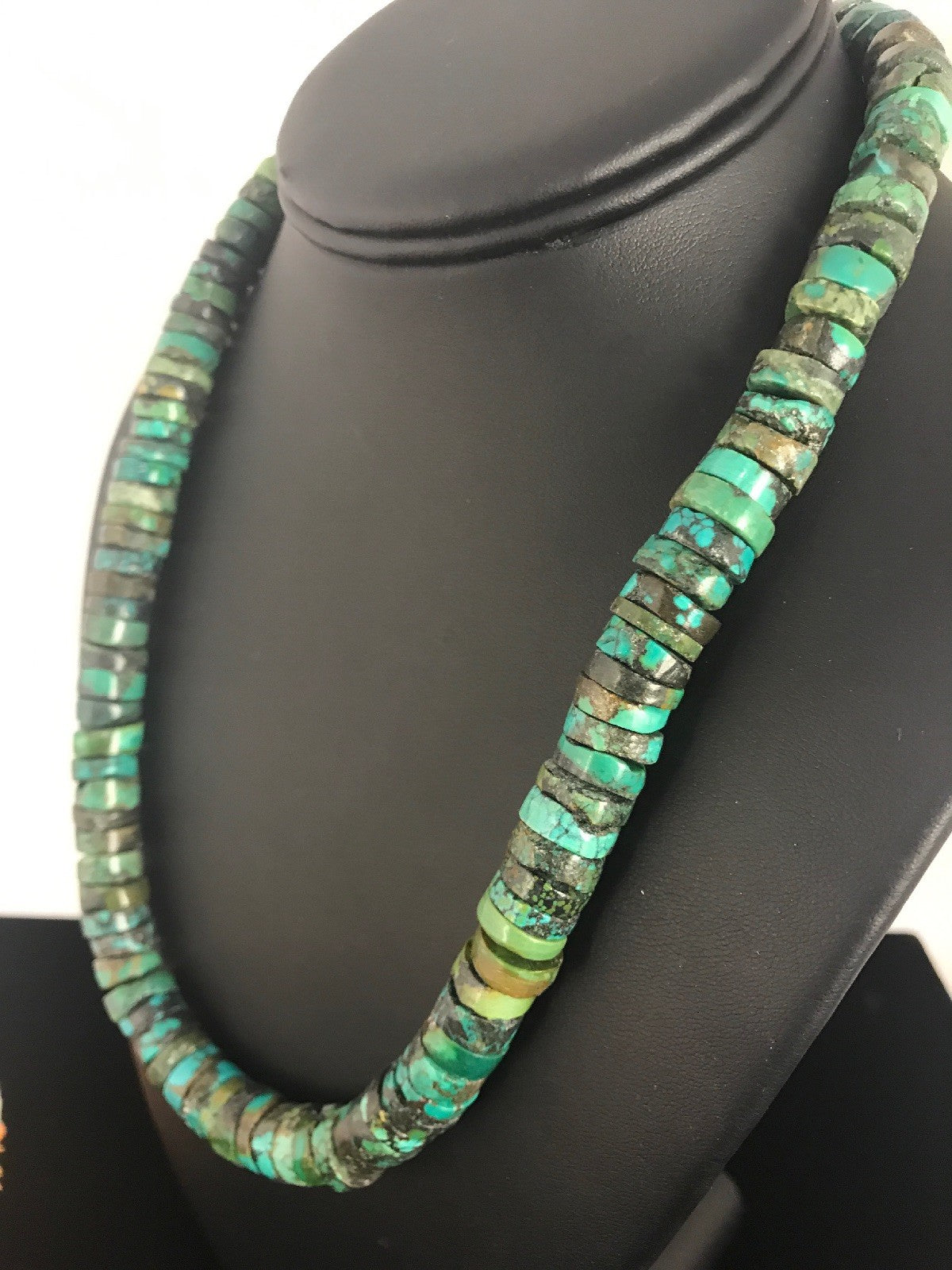Turquoise 12 mm Heishi Bead Navajo Pearls Sterling Silver Necklace 3406