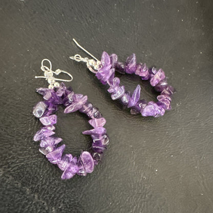 Purple Amethyst Nugget Bead Sterling Silver 1" Earrings 19019