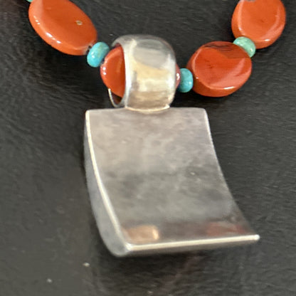Carnelian Turquoise Navajo Pearls Sterling Silver Necklace Pendant 14375