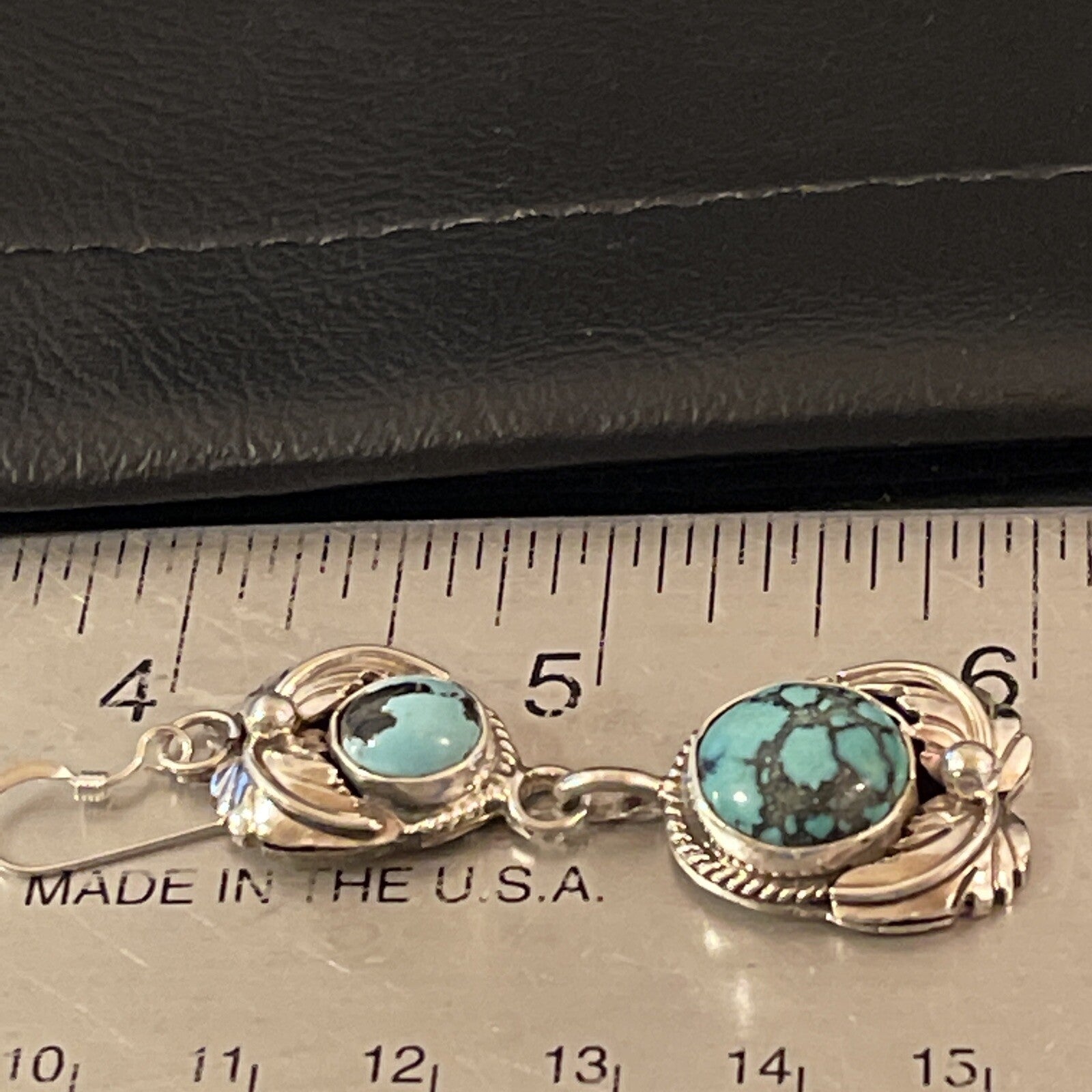 Womens Blue Spider Web Turquoise Navajo Sterling Silver Dangle Earrings 1238