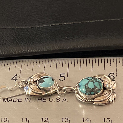 Womens Blue Spider Web Turquoise Navajo Sterling Silver Dangle Earrings 1238