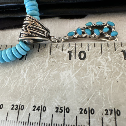 Blue Turquoise Cluster Pendant Navajo Sterling Silver Necklace 20" 19715