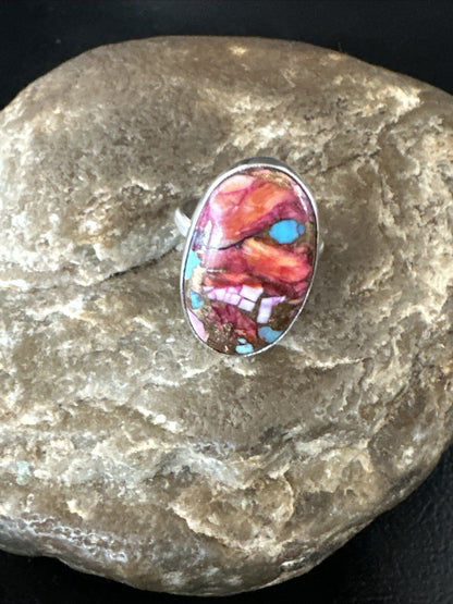 Blue Turquoise Purple Spiny Oyster Navajo Sterling Silver Ring Size 6 18205