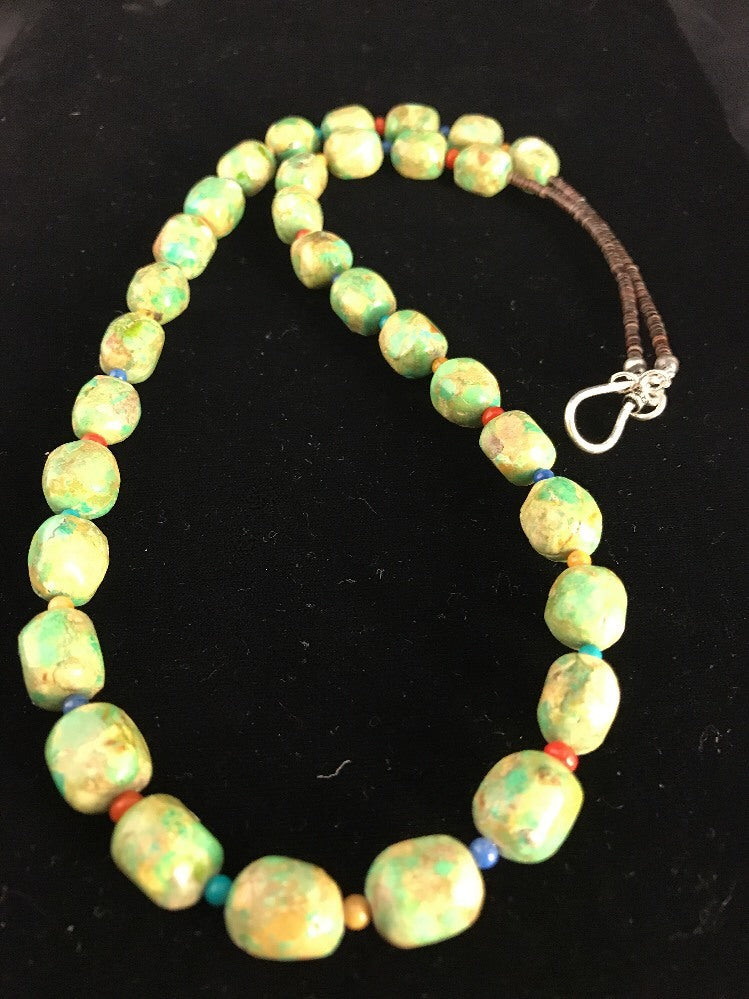 Native American Exquisite Sterling Silver Green Turquoise 24" Necklace 10070