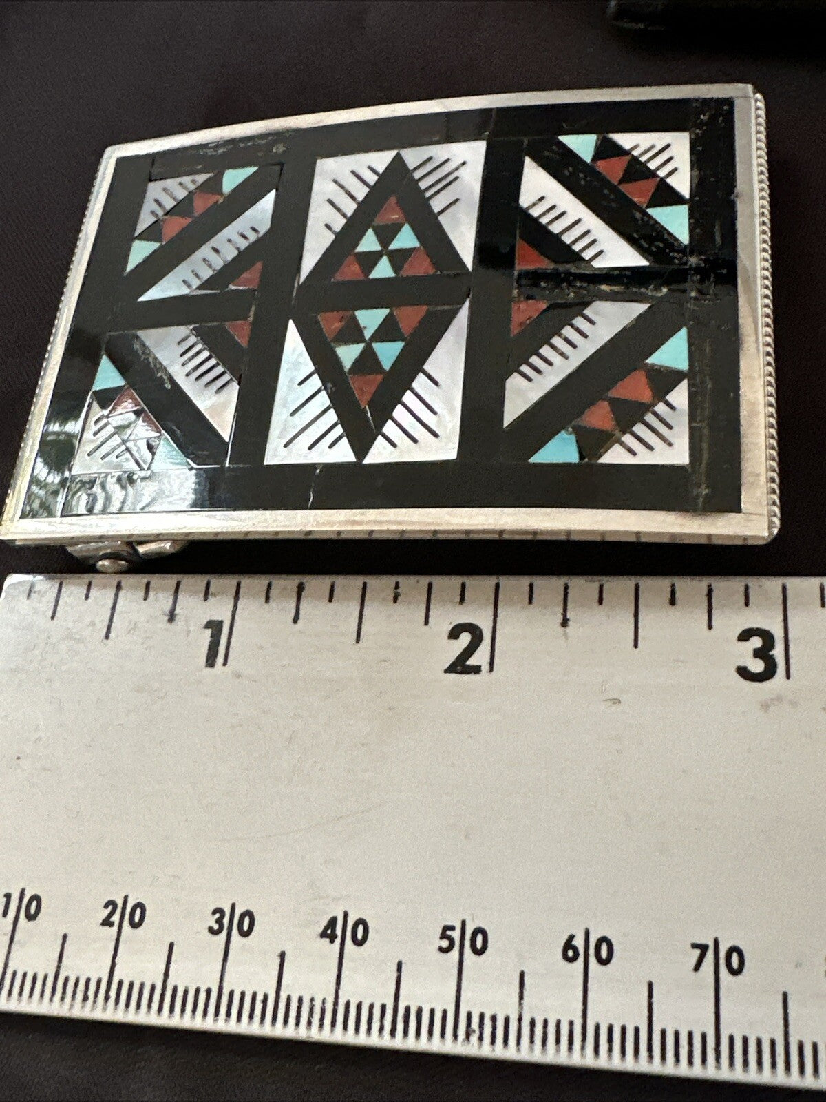 Zuni Black Onyx Belt Buckle Ranger Set Turquoise MOP Coral Sterling Silver 18141