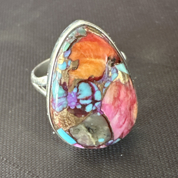 Blue Turquoise Spiny Oyster Southwestern Ring Size 6 | Sterling Silver | Authentic Native American Handmade | 18471