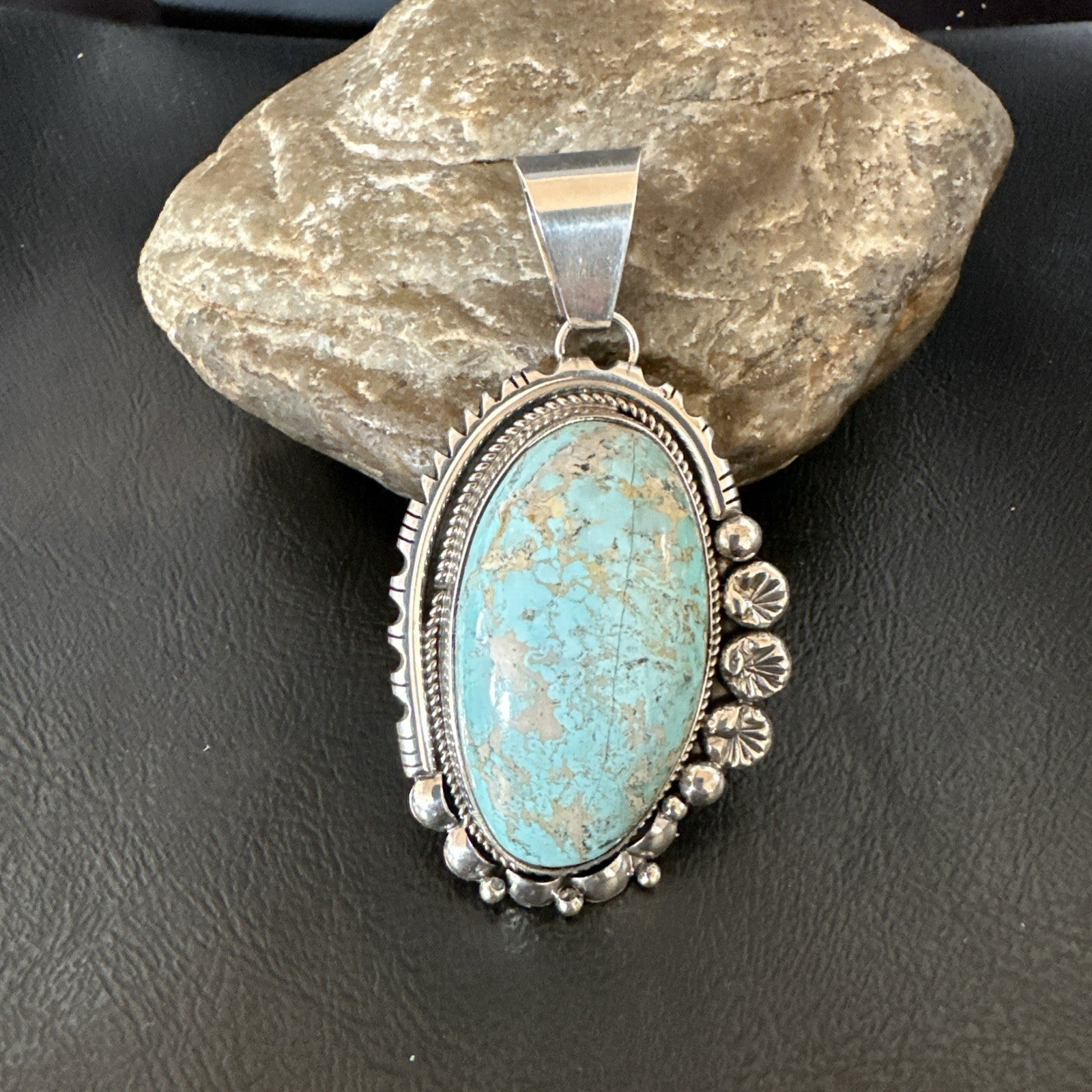XL Men Women Blue Royston Turquoise Pendant Navajo Sterling Yazzie 19524