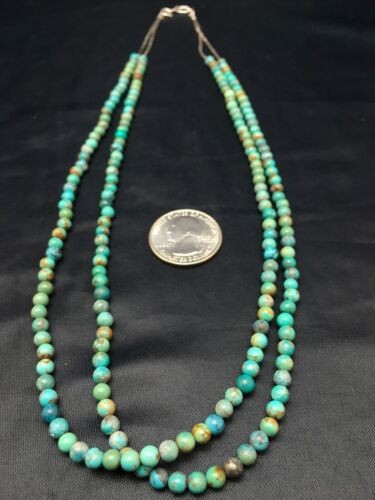 Navajo Blue Turquoise Necklace 2 Strand Sterling Silver 8960