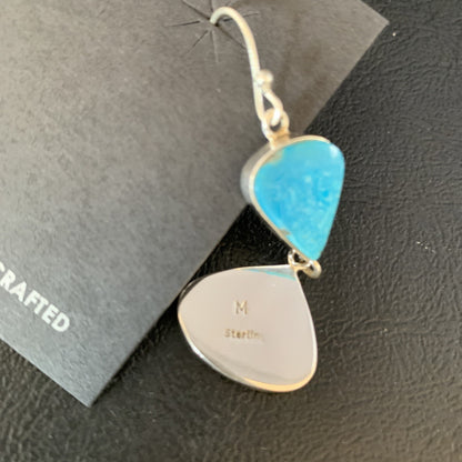 Kingman Turquoise Navajo Sterling Silver Dangle Earrings 1.5" 14013