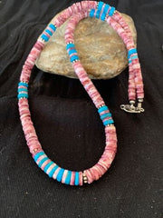 Navajo Turquoise Spiny Oyster Necklace 21" | Sterling Silver | Authentic Native American Handmade | 4639