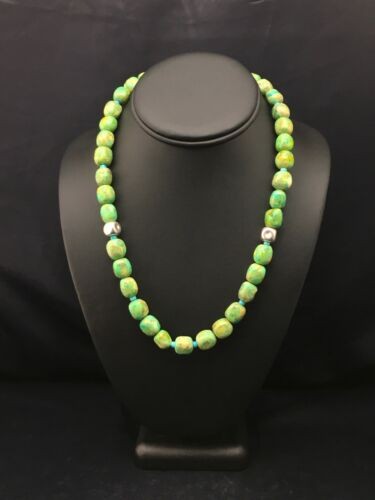 Navajo Turquoise & Magnesite Necklace Sterling Silver 19" Handmade 4497