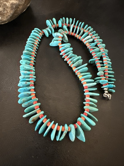 Blue Turquoise Red Spiny Oyster Navajo Pearls Sterling Silver Necklace 21" 19318