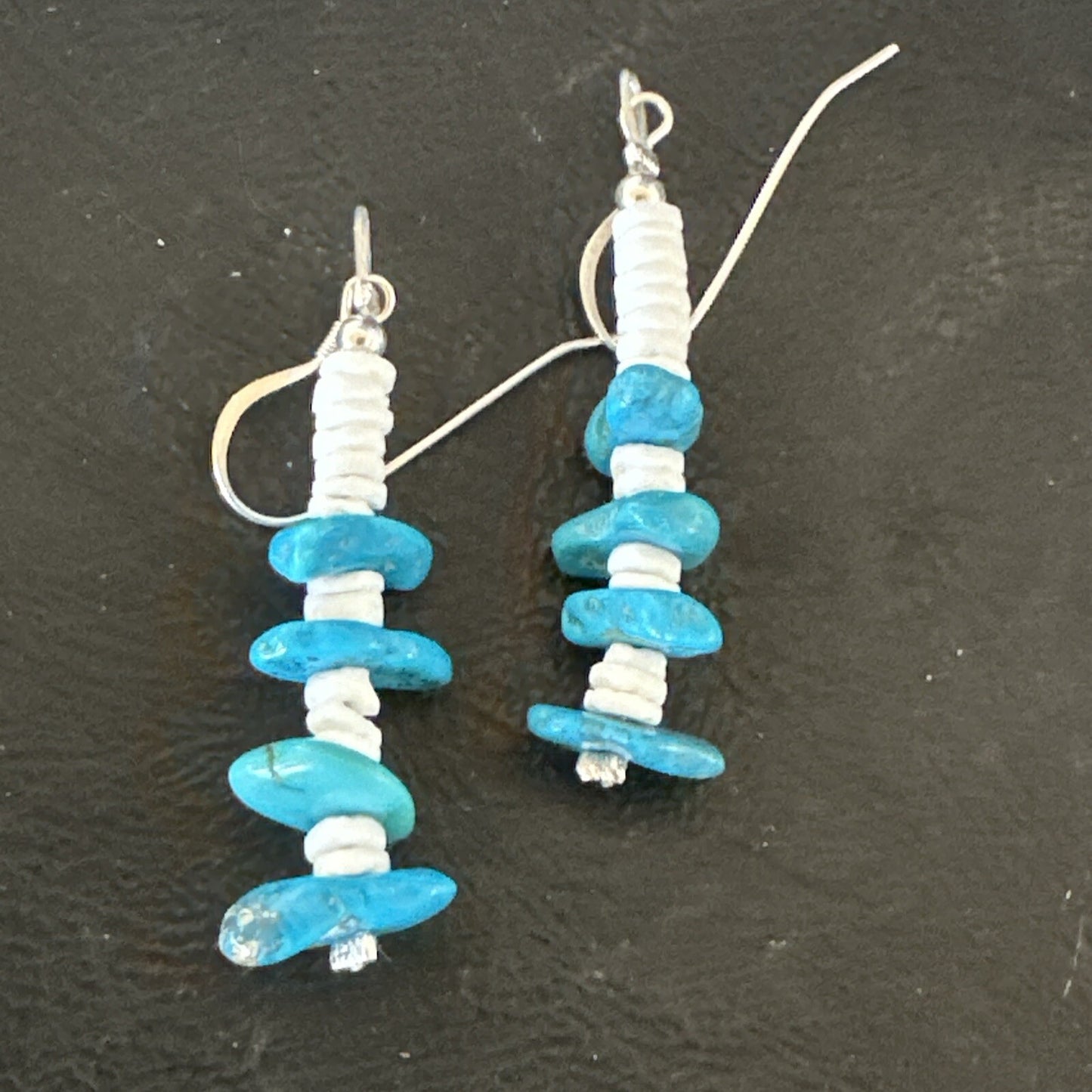 Navajo Blue Kingman Turquoise Nugget Bead Sterling Silver Earrings 17845