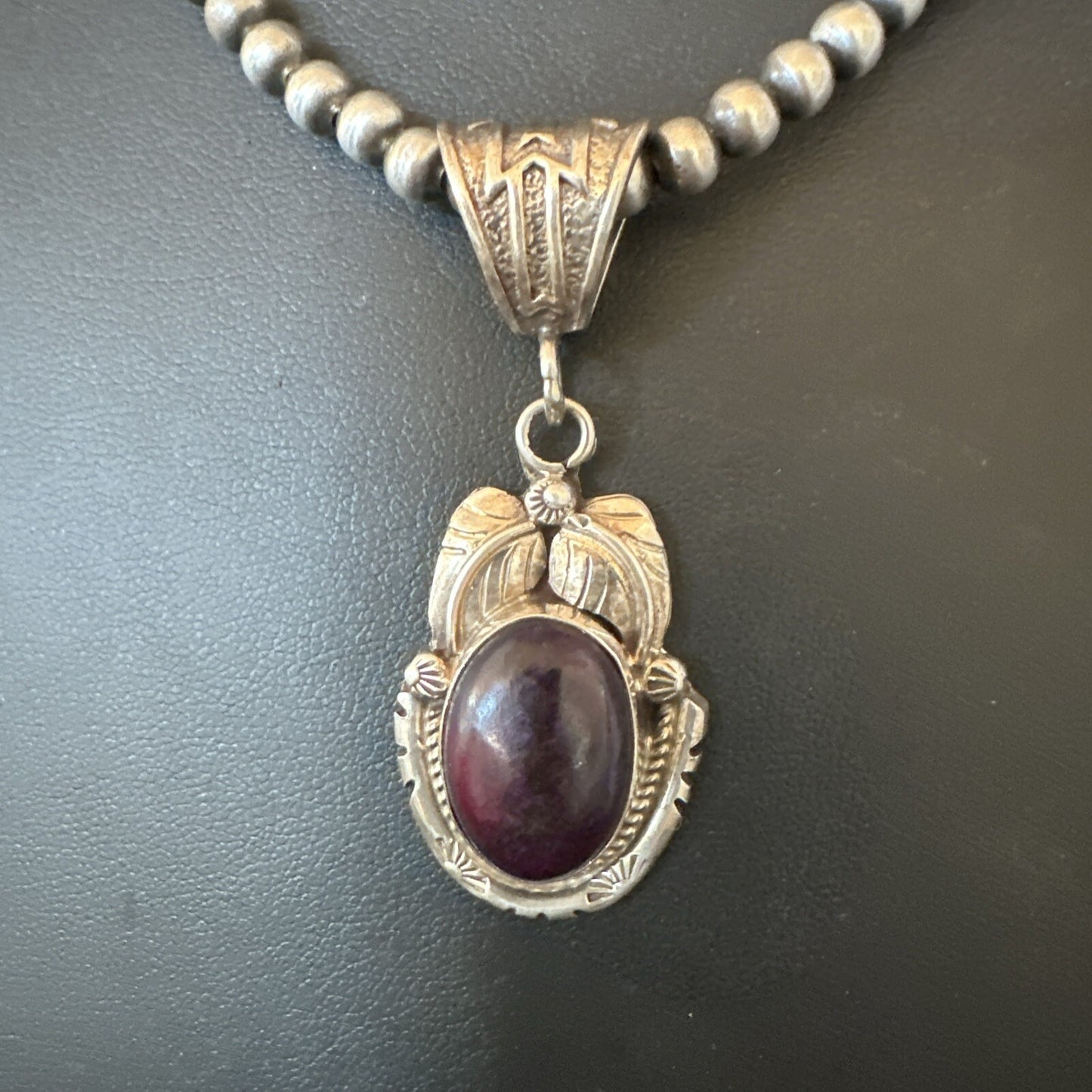Purple Stone Pendant Navajo Pearls Sterling Silver Necklace 20” 18404