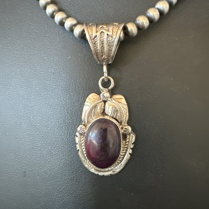 Purple Stone Pendant Navajo Pearls Sterling Silver Necklace 20” 18404