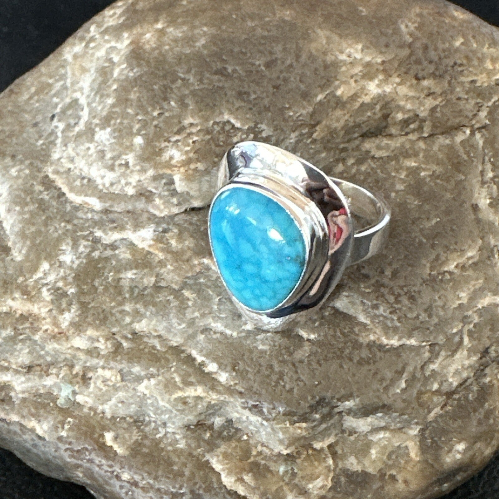 Southwestern Sterling Silver Blue Kingman Turquoise Ring Size 6 18533