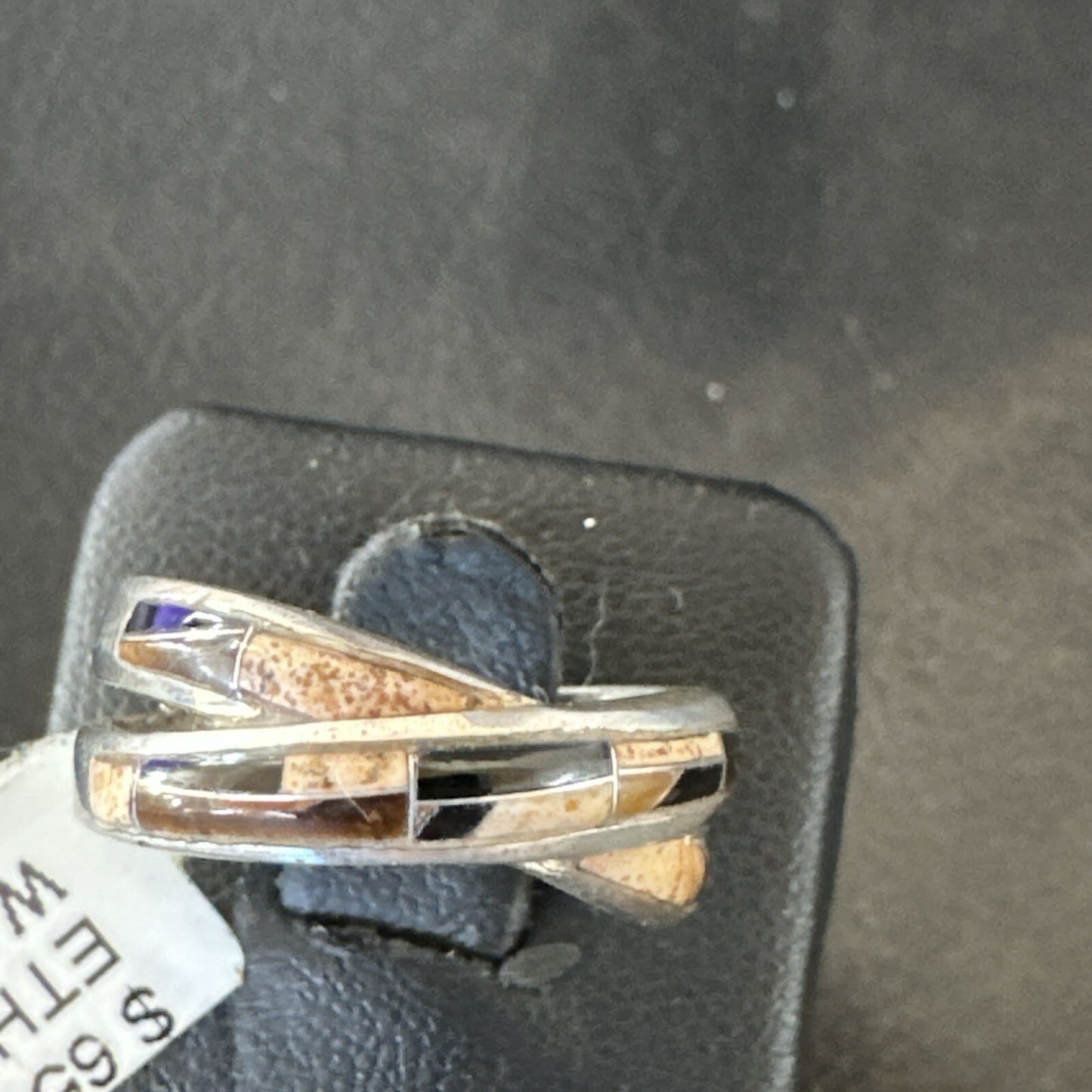 Navajo Black Onyx Tiger's Eye Inlay Sterling Ring Size 5.5 18702