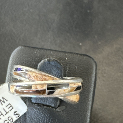 Navajo Black Onyx Tiger's Eye Inlay Sterling Ring Size 5.5 18702