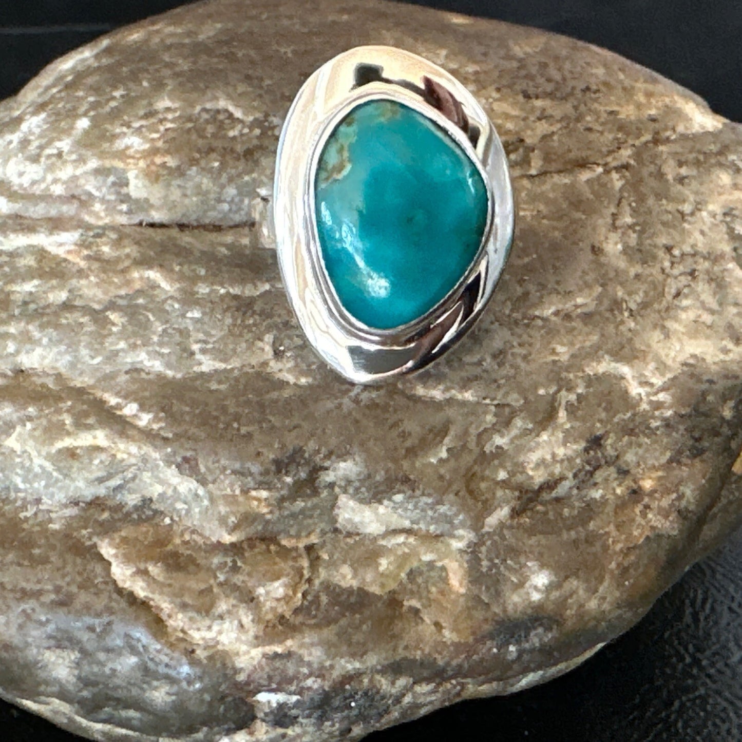 Southwestern Sterling Silver Blue Kingman Turquoise Ring Size 6 18535