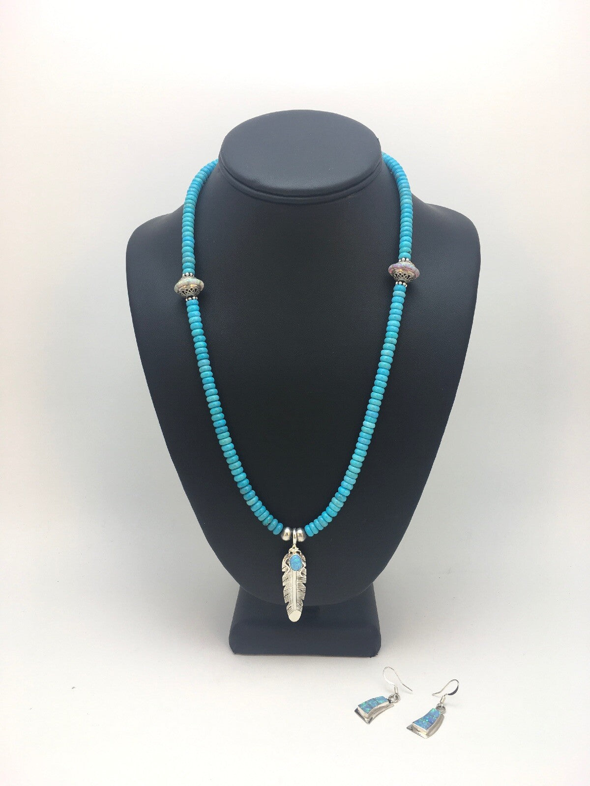 Native Opal & Turquoise Pendant Sterling Silver Necklace & Earrings 08905