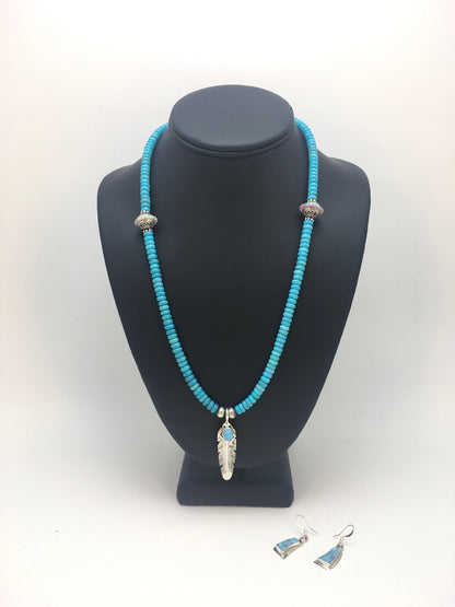 Native Opal & Turquoise Pendant Sterling Silver Necklace & Earrings 08905
