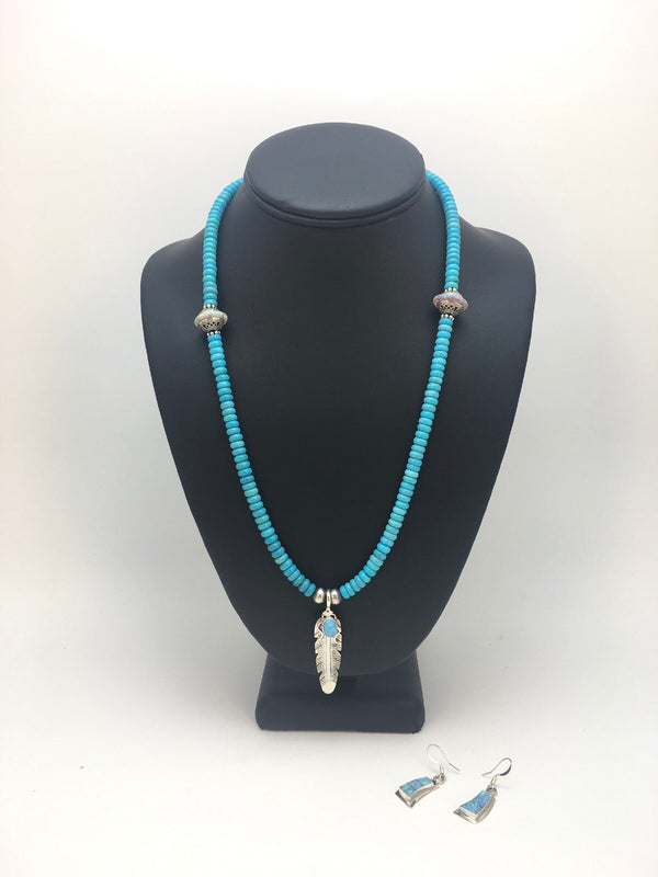Opal Turquoise Pendant Necklace Earrings | Sterling Silver | Authentic Native American Handmade | 08905