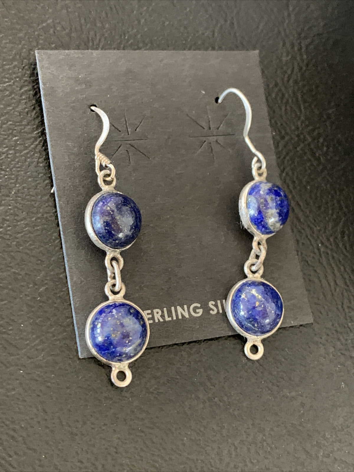 Native Blue Lapis Sterling Silver Multi-Stone Dangle Drop Earrings 1" 12710