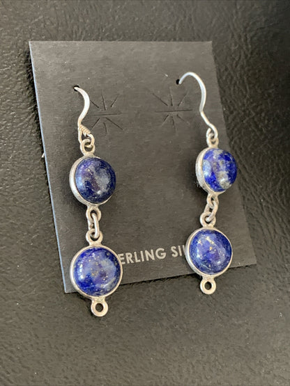 Native Blue Lapis Sterling Silver Multi-Stone Dangle Drop Earrings 1" 12710