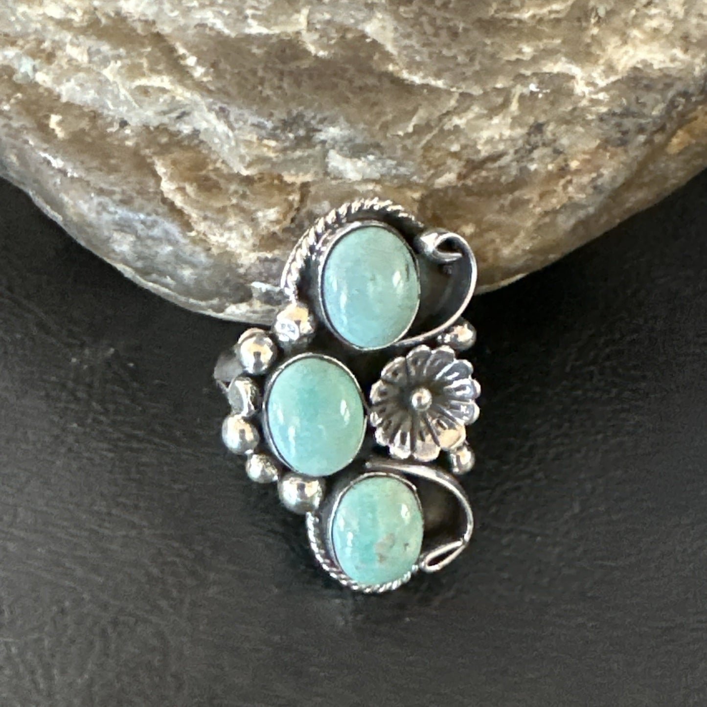 3 Besties Ring Green Turquoise Navajo Sterling Silver Cluster Size 7.5 19159