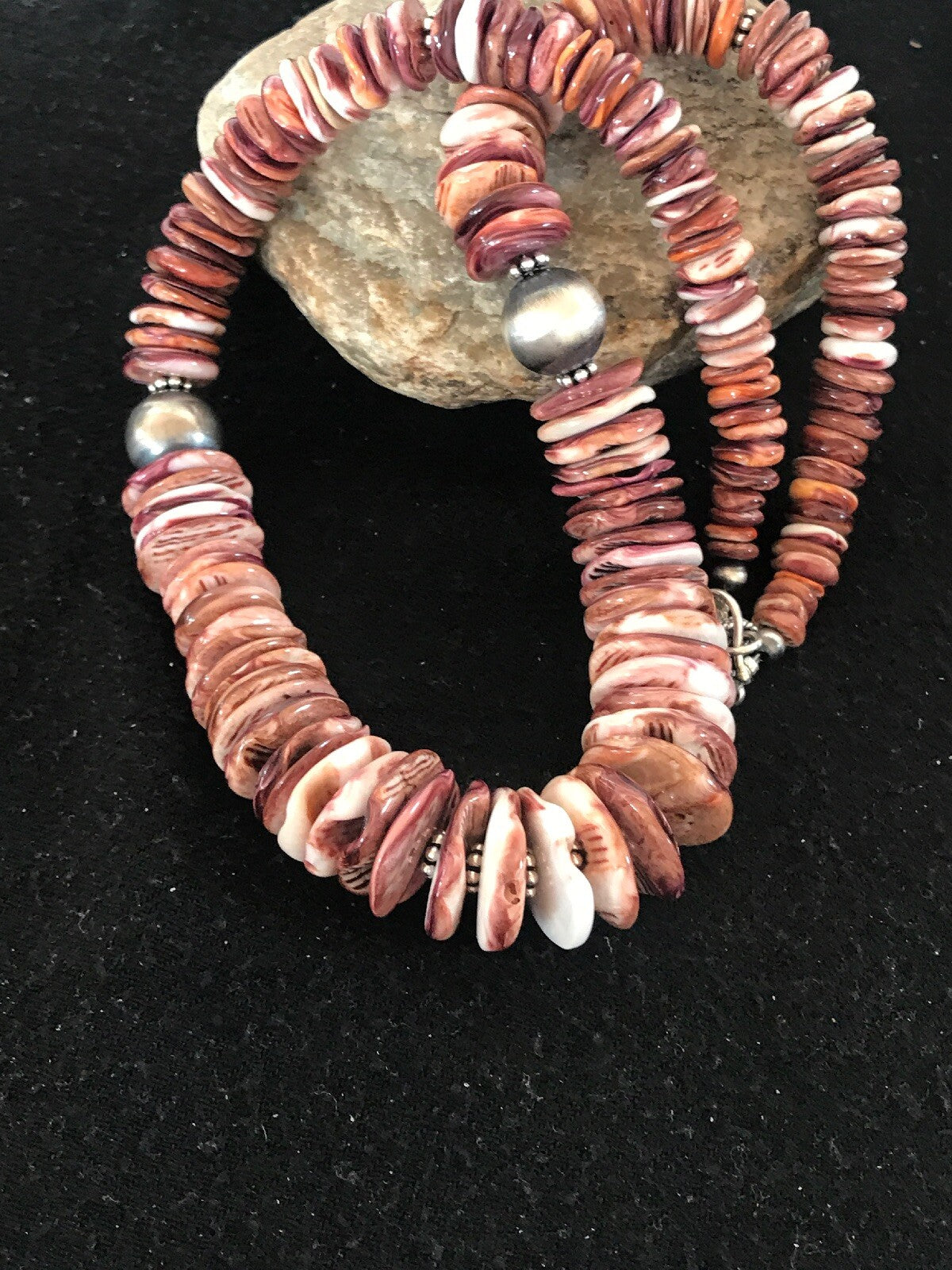 Purple Spiny Oyster Navajo Pearls Sterling Silver Native American Necklace 08485