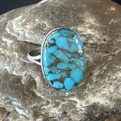 Mohave Native Navajo Sterling Silver Blue Turquoise Ring Sz 10 18245