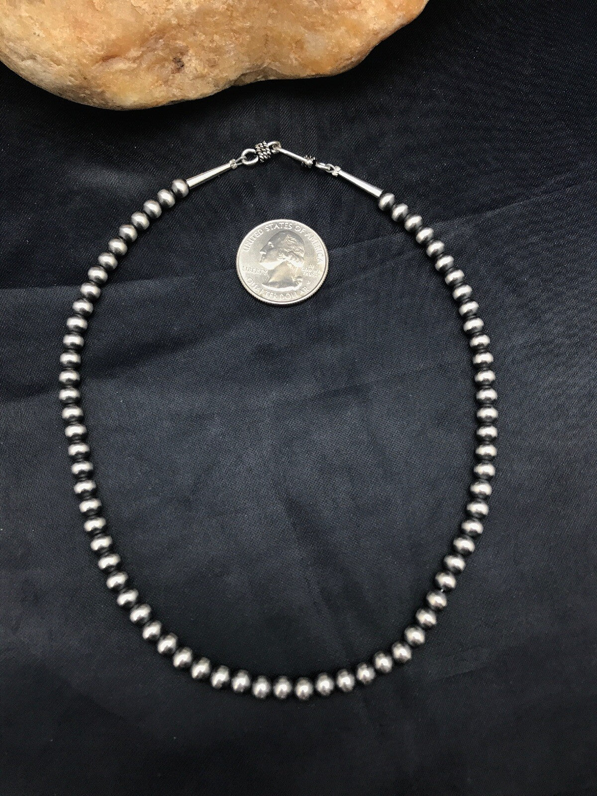 Native Children's Navajo 5 mm Sterling Silver Beads Necklace 12”
