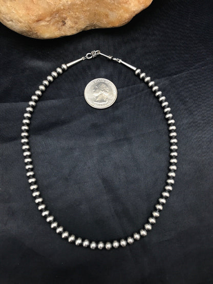 Native Children's Navajo 5 mm Sterling Silver Beads Necklace 12”