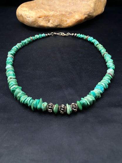 Turquoise Navajo Sterling Silver Vintage Necklace 17" 04344