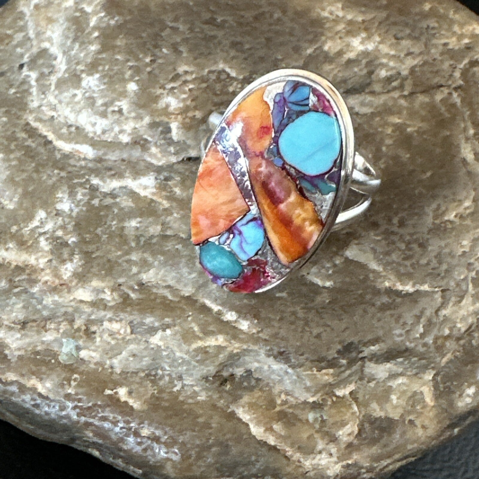 Turquoise Spiny Oyster Navajo Sterling Silver Ring Size 8 18213
