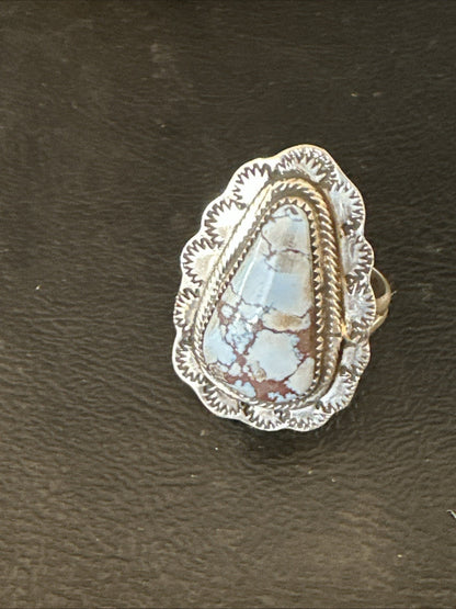Blue Golden Hill Turquoise Navajo Sterling Silver Ring Size 11 19822