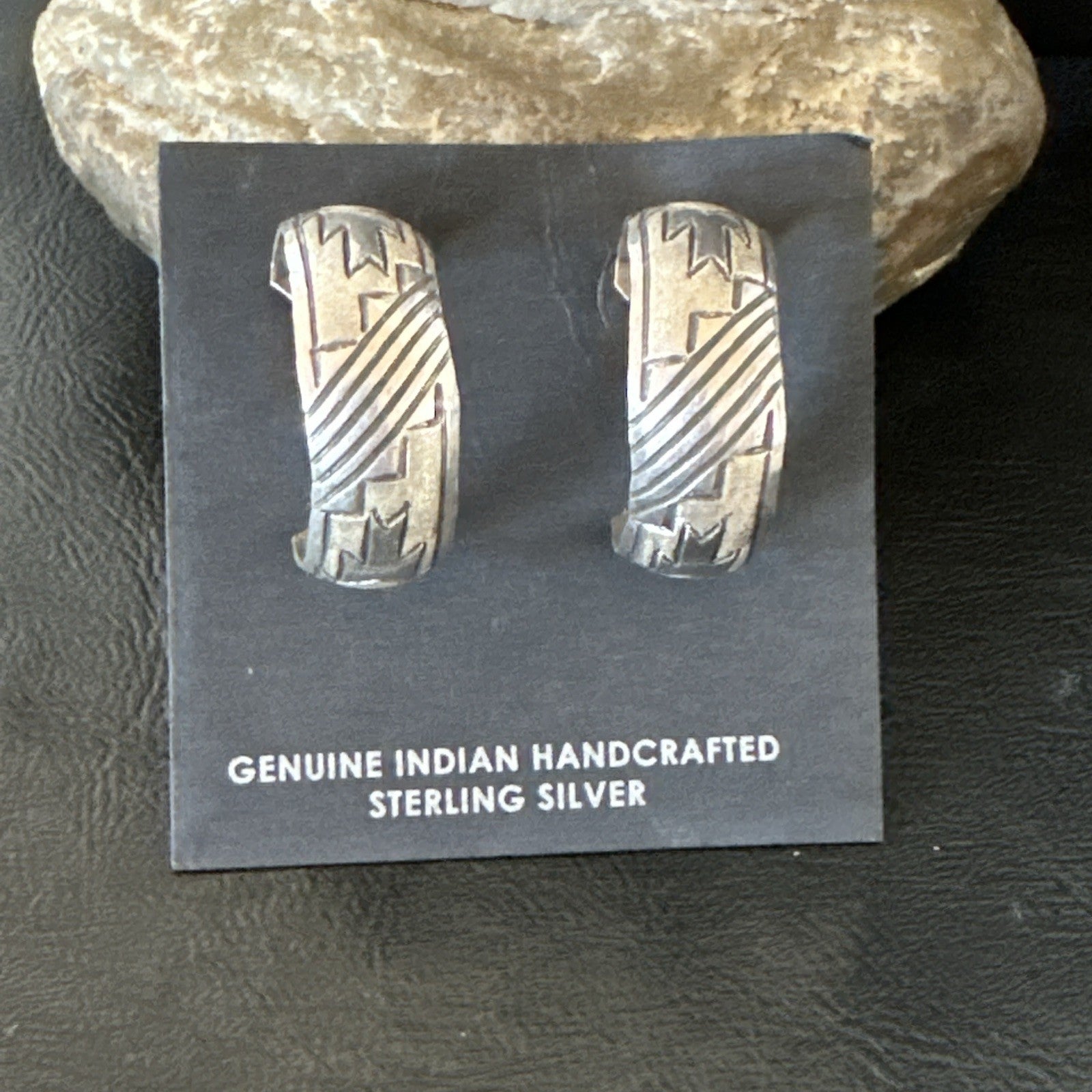 Old Pawn Womens Stamped Design All Sterling Silver Hoop Stud Earrings 1" 19093