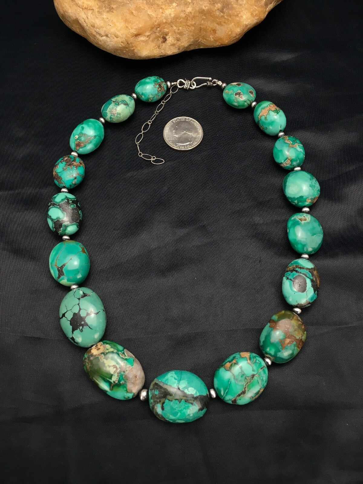 Royston Turquoise Chunky Navajo Sterling Silver Necklace 18" 2962